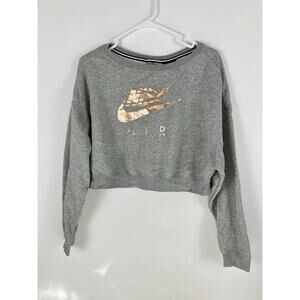 NIKE Womens Size Small Air Rally Crew Air Gray Rose Oversized‎ Crop Sweater Top